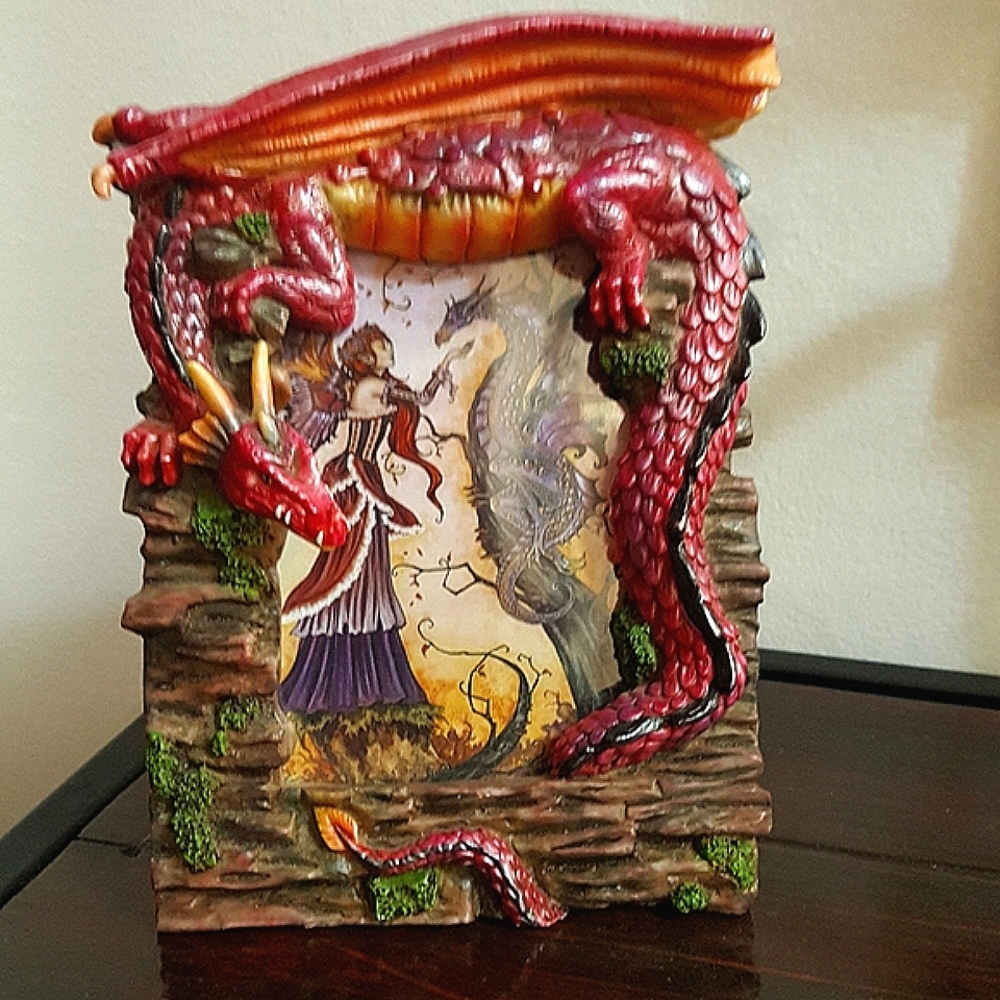 Framed Fairy and Dragon Art